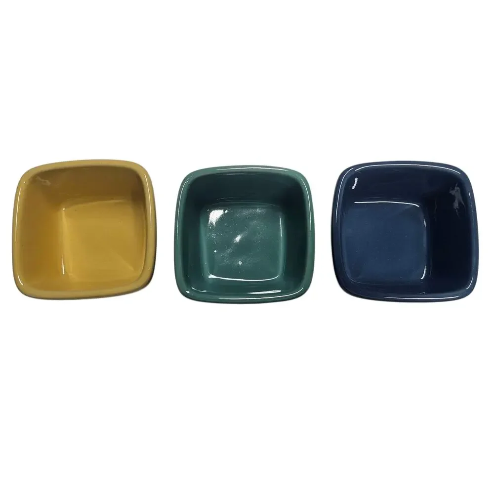 Nantucket Home Set of 3 Square Ramekins in Blue, Green, and Yellow